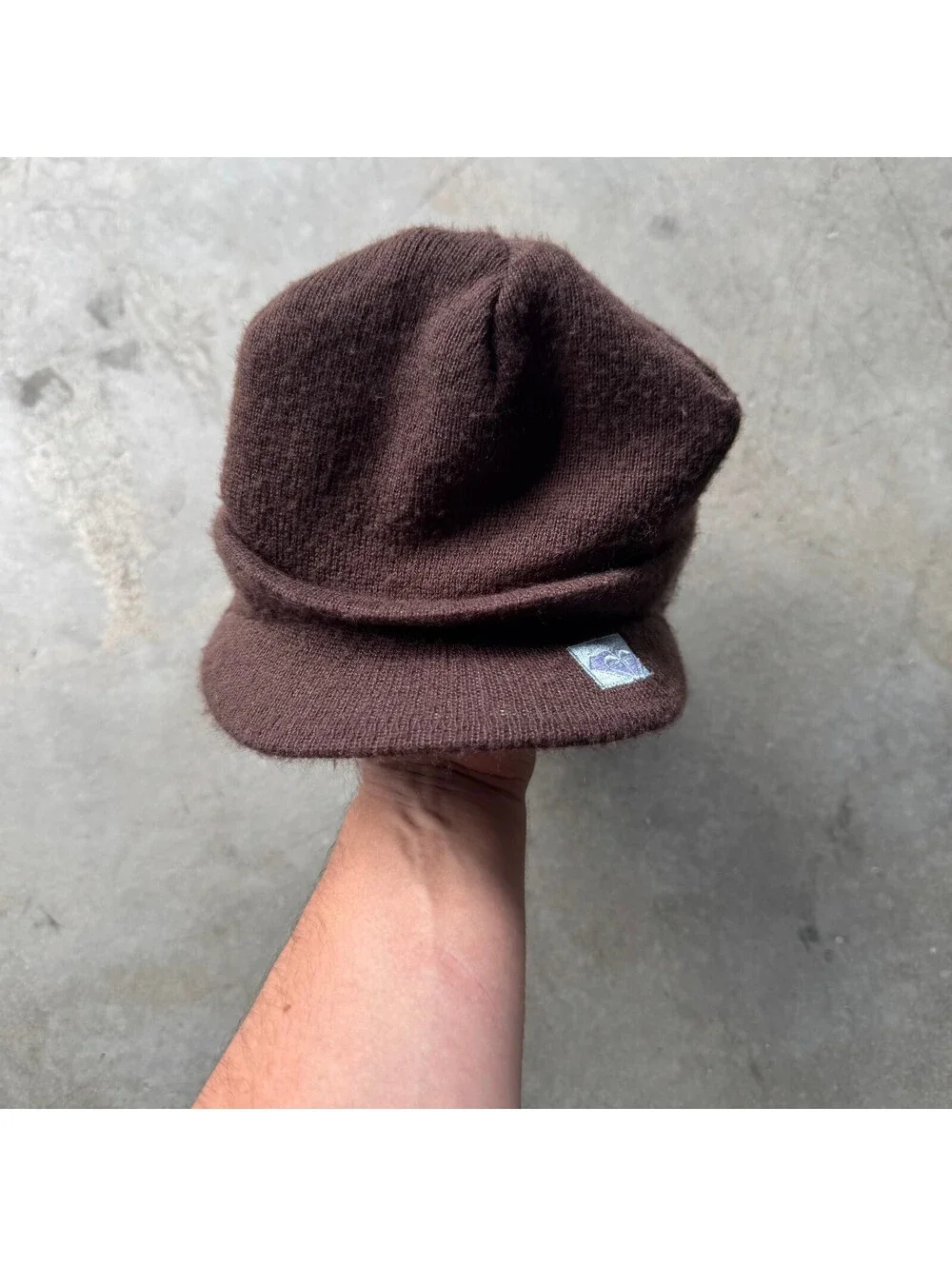 Vintage Y2K Roxy Brown Knit Visor Beanie Hat Logo Snow Skate